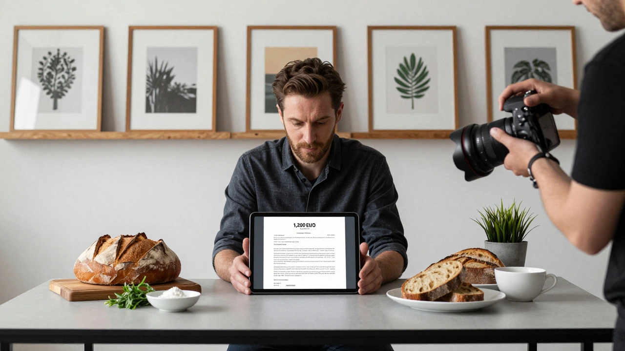 Professionelle Fotografin präsentiert Stillleben von Bio-Lebensmitteln in einem modernen Studio.