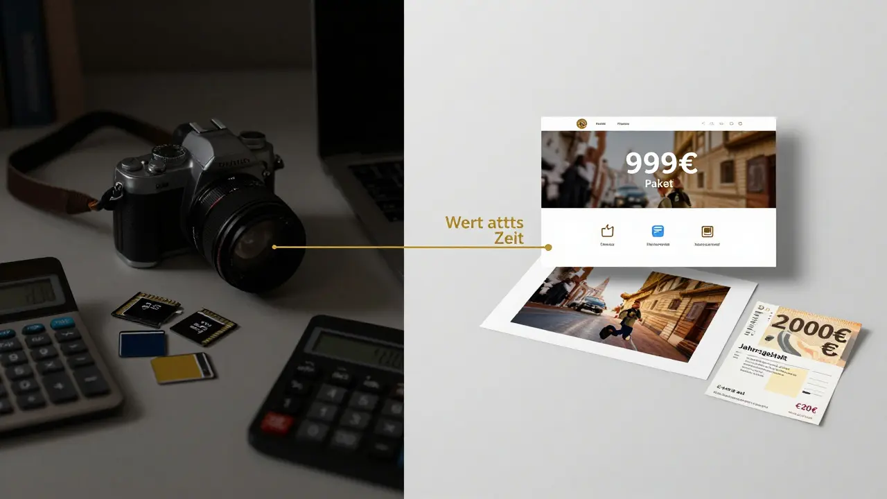 Gegensatz: Chaos mit billiger Ausrüstung vs. klare Strategie mit hohem Einkommen – Wert statt Zeit.