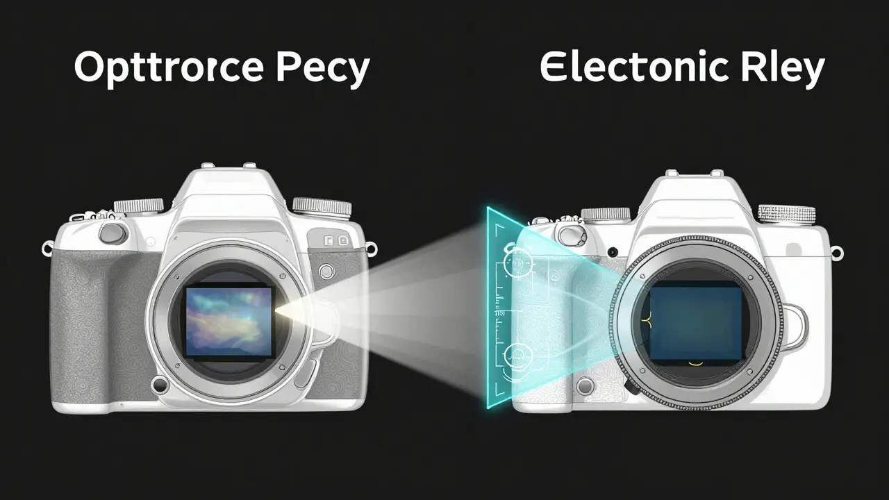 Vergleich der optischen und elektronischen Fokussysteme von DSLR und spiegelloser Kamera.